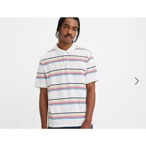 Levi's Mens Polo Shirt Striped White Size XL Vintage Fit Short Sleeve